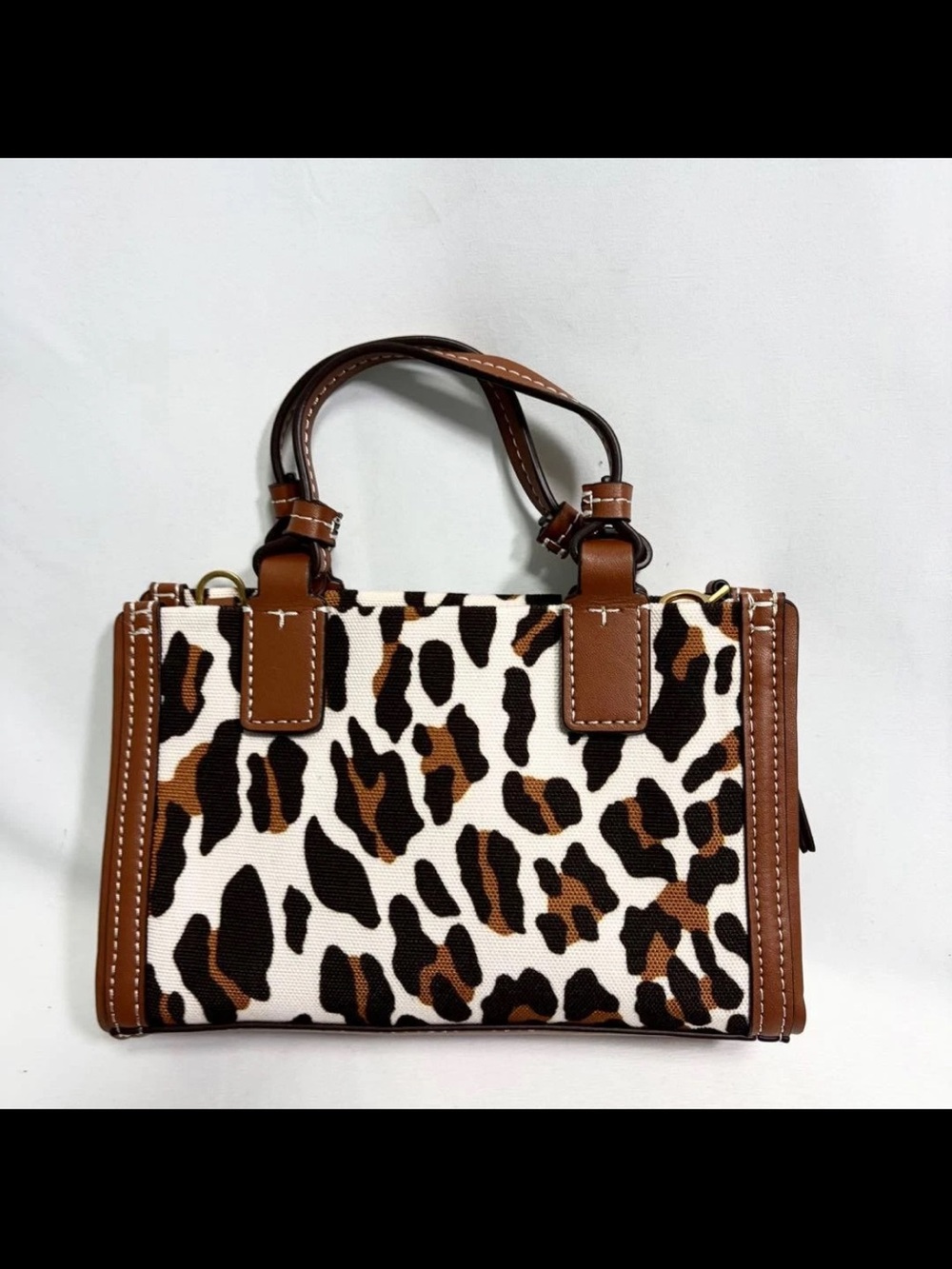Tory Burch Brown and White Leopard-Print Canvas Satchel - Picture 3 of 15
